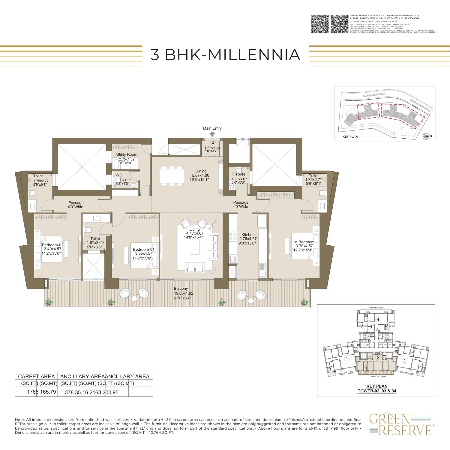 3BHK Millennia Floor Plan